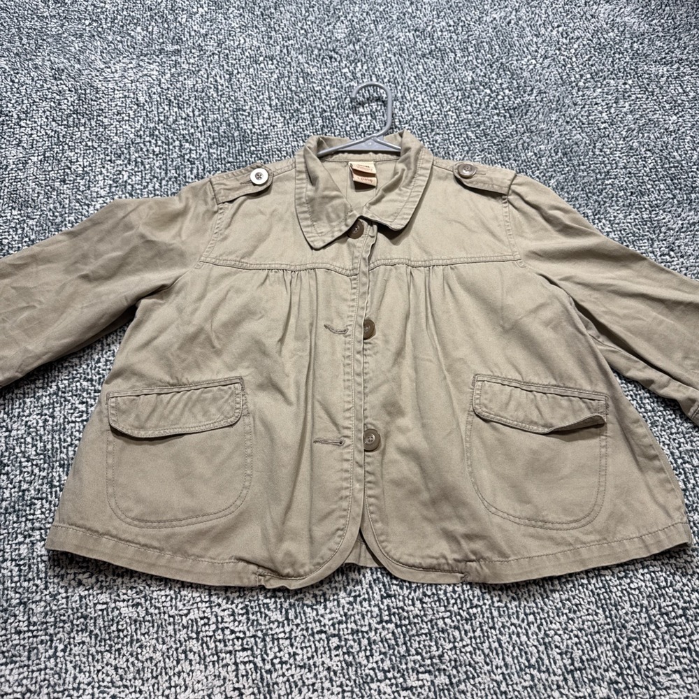 Vintage Faded Glory Originals Khaki Crop Jacket Womens Large 12/14 Ruffle Cotton